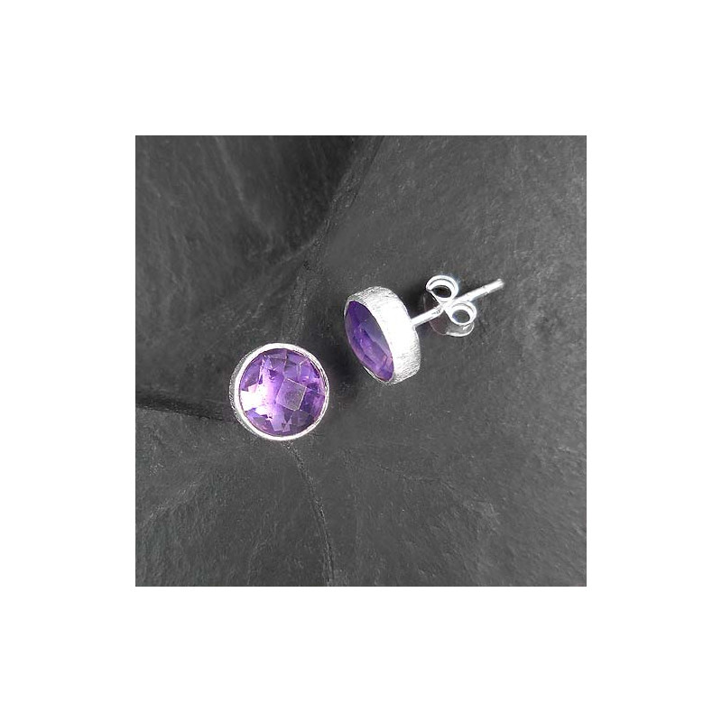 Amethyst Ohrstecker Rund Mattiert